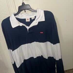 Levi's Men's Navy and White Rugby Shirt